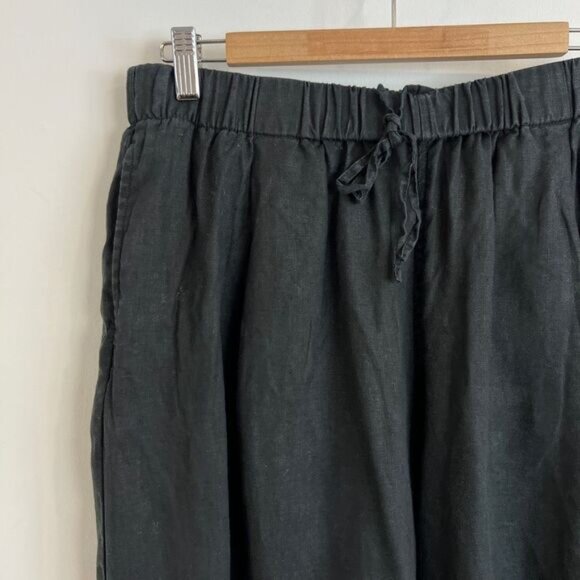Vintage Women's Medium Black Pull on Linen Blend Cropped Pants Baggy Casual Beac - Picture 2 of 12